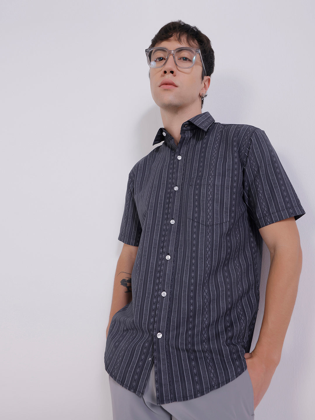Mens Grey boxy casual shirt