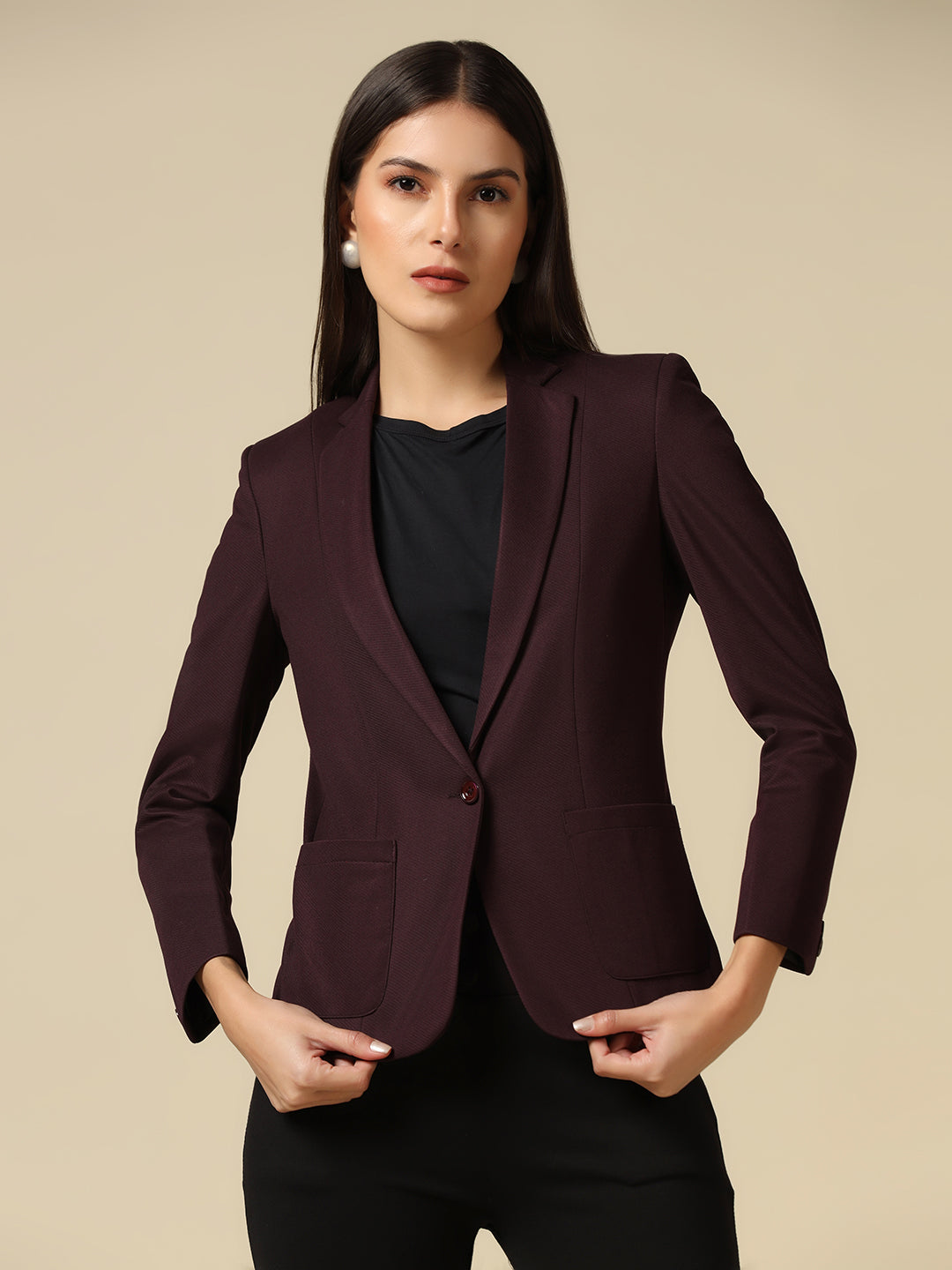 Women Maroon Single Breasted Blazer - Tahvo India