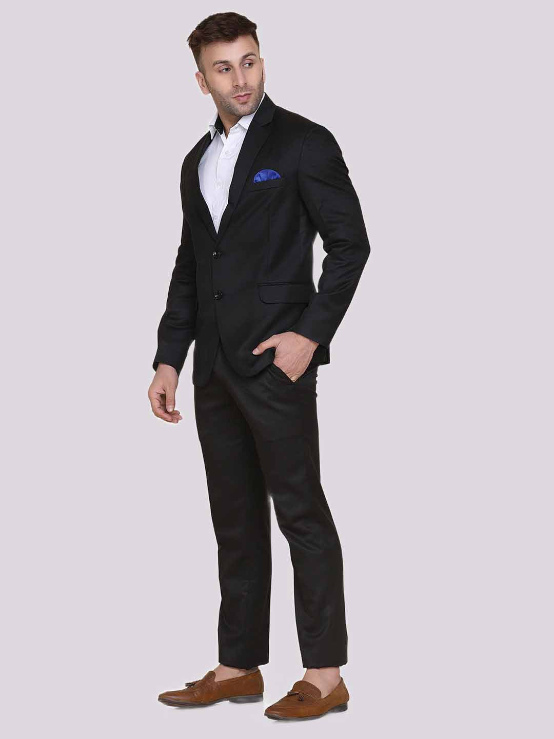 Men Black Notched Lapel Suit