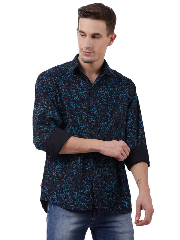 Dark Blue Water Printed Shirt