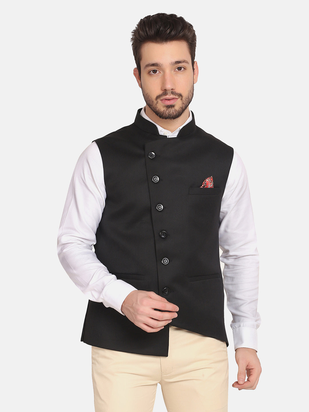 Men Black Angrakha Nehru Jacket - Tahvo India