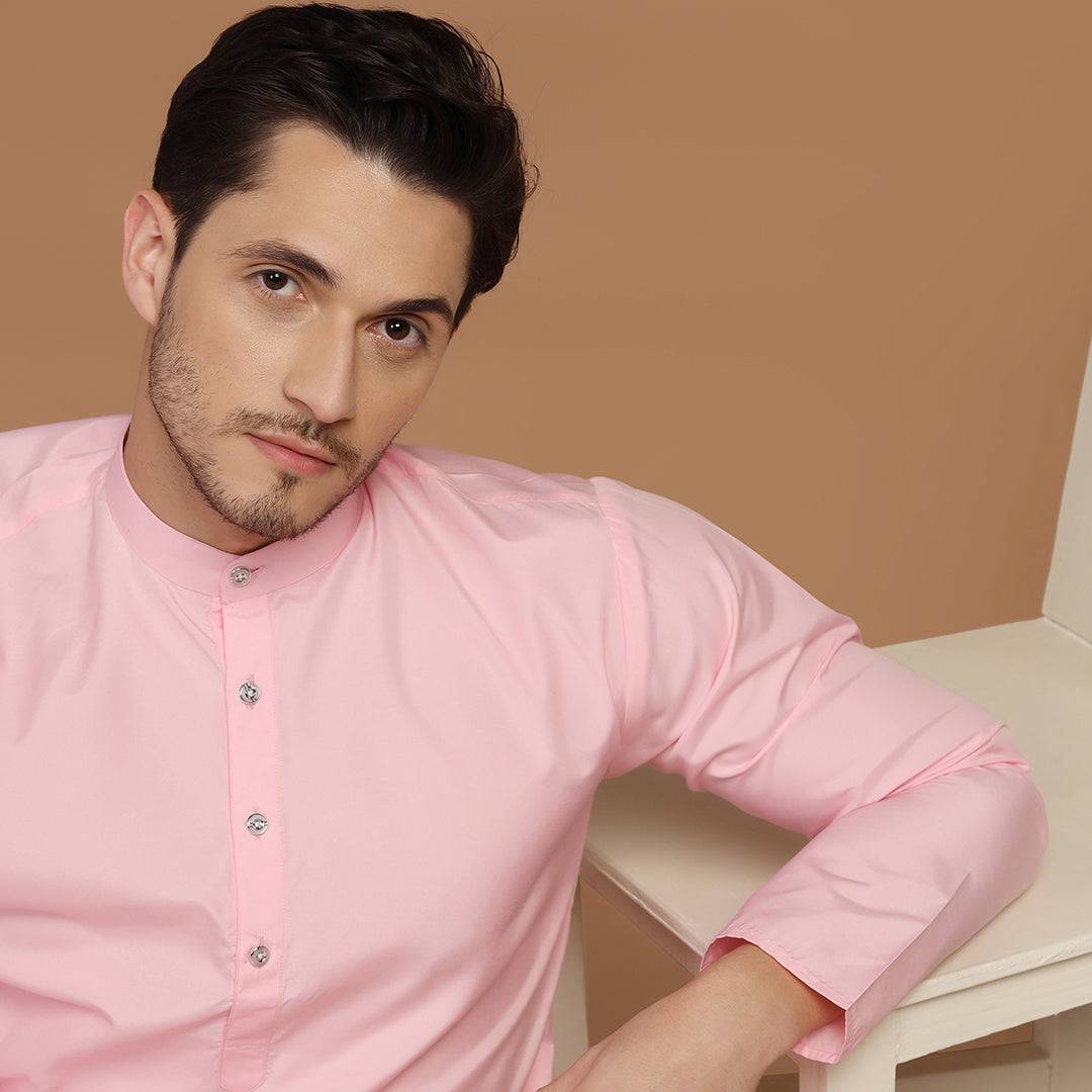 Men Pink Solid Kurta