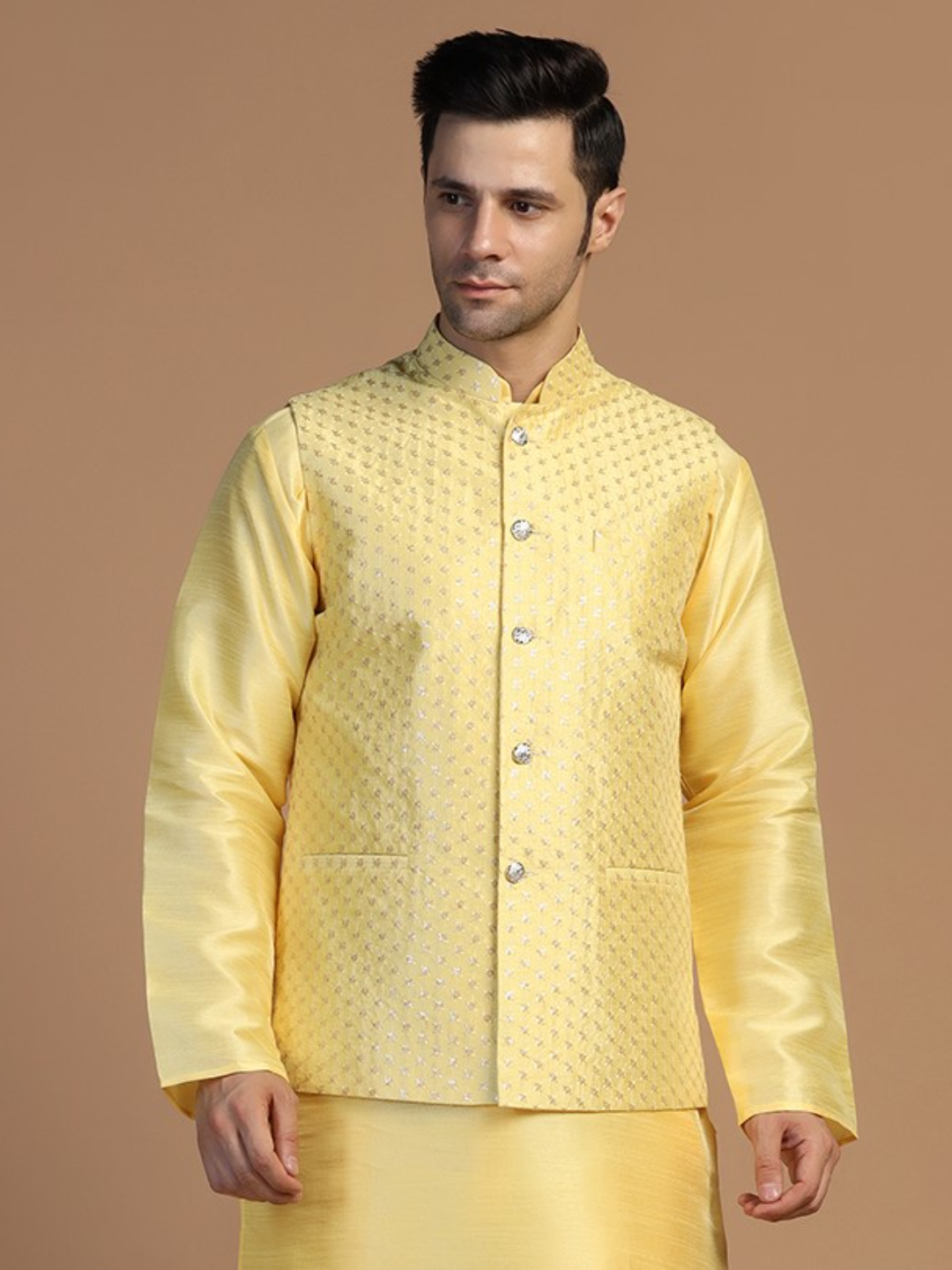 Men Yellow Embroidered Jacket - Tahvo India