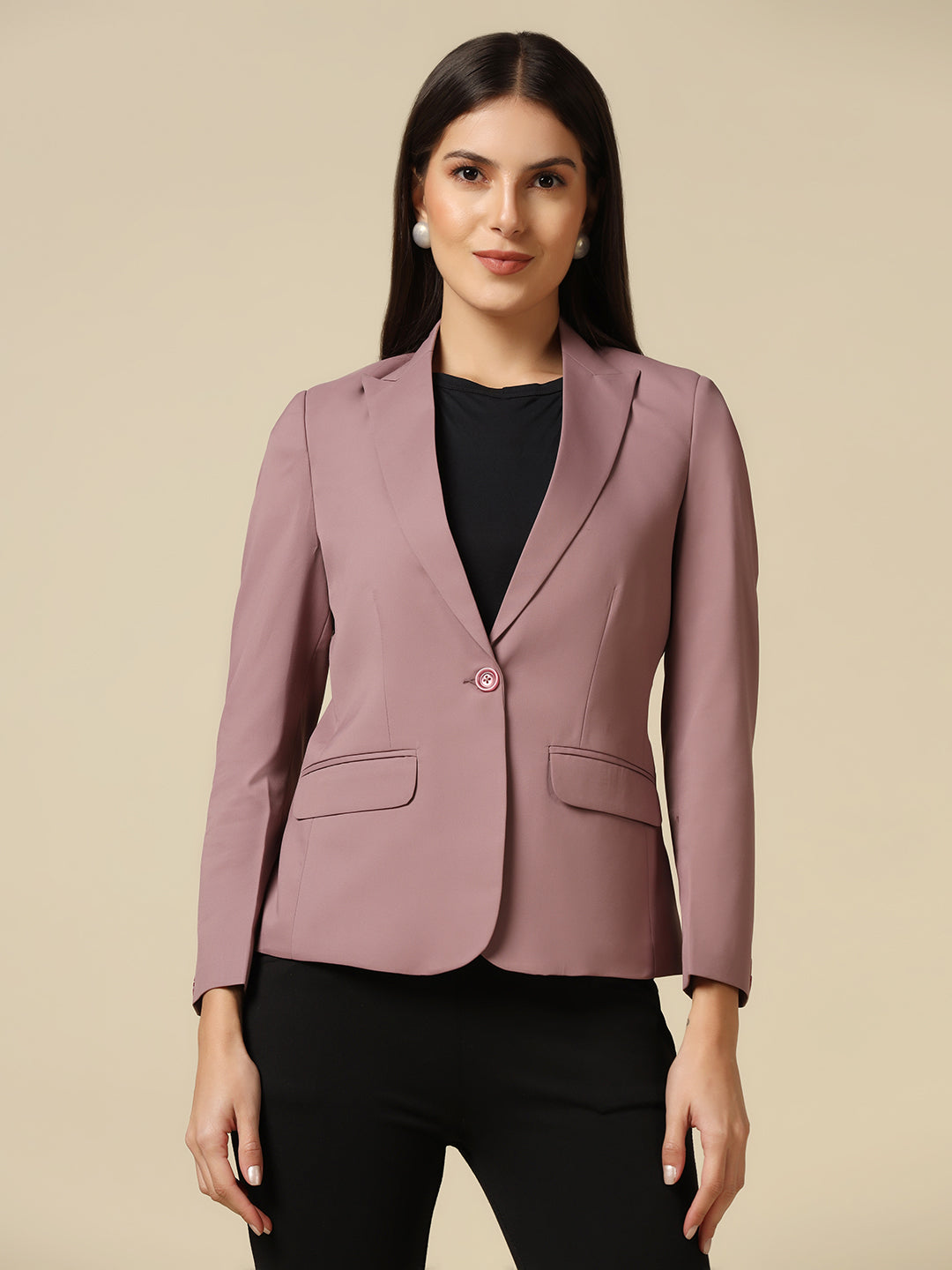 Women Pink Single Breasted Blazer - Tahvo India