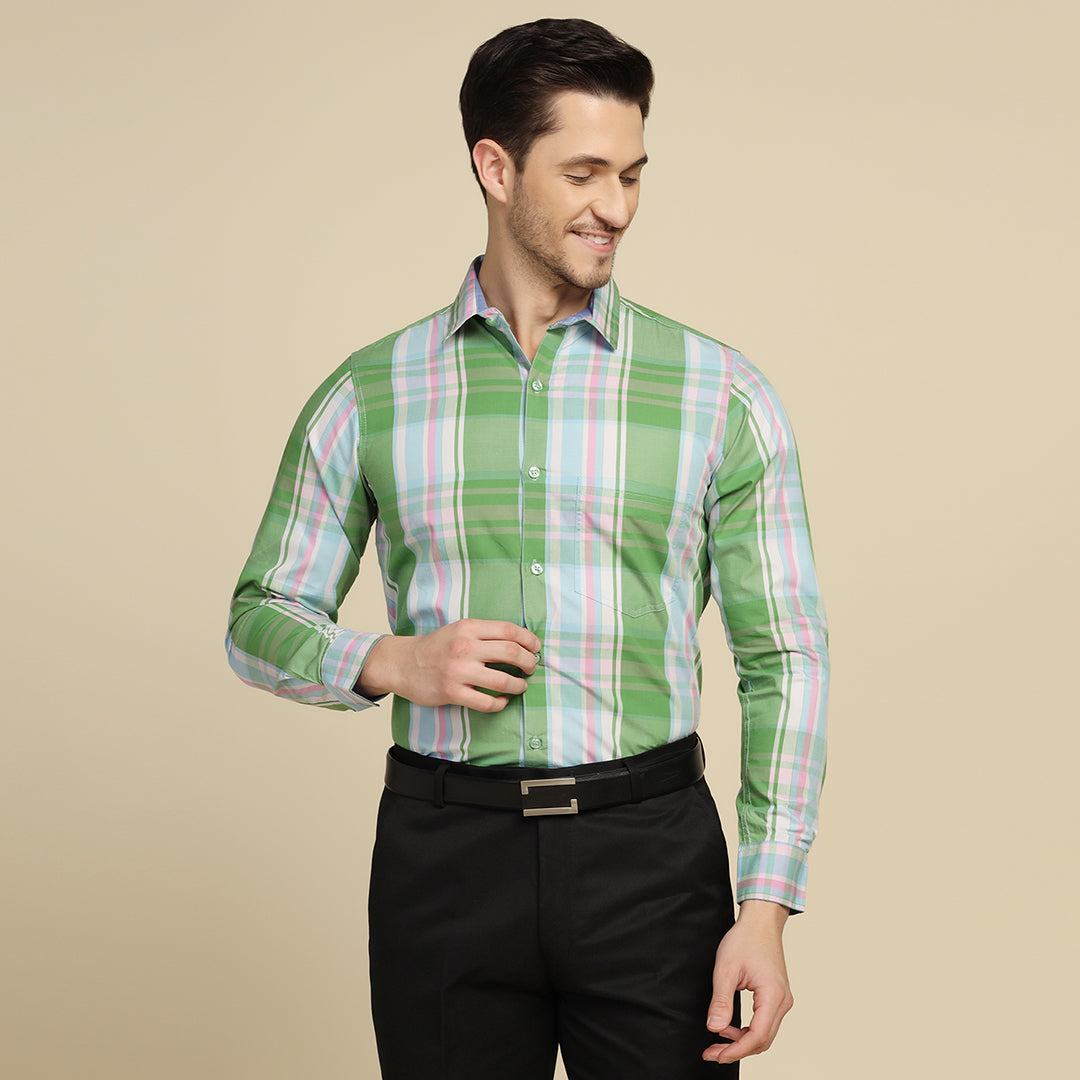 Men Green Checked Shirt
