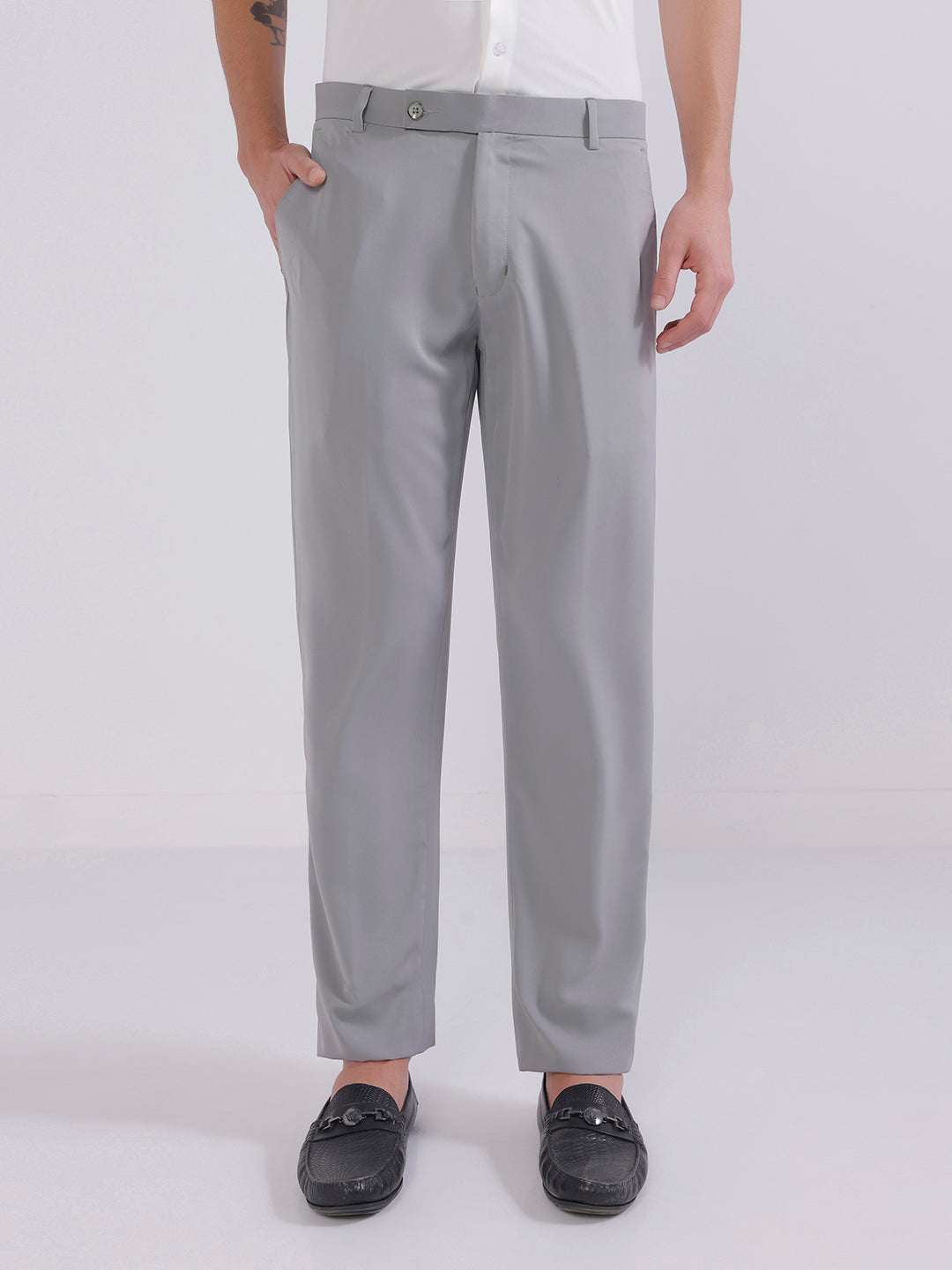 Men Grey wide leg trousers