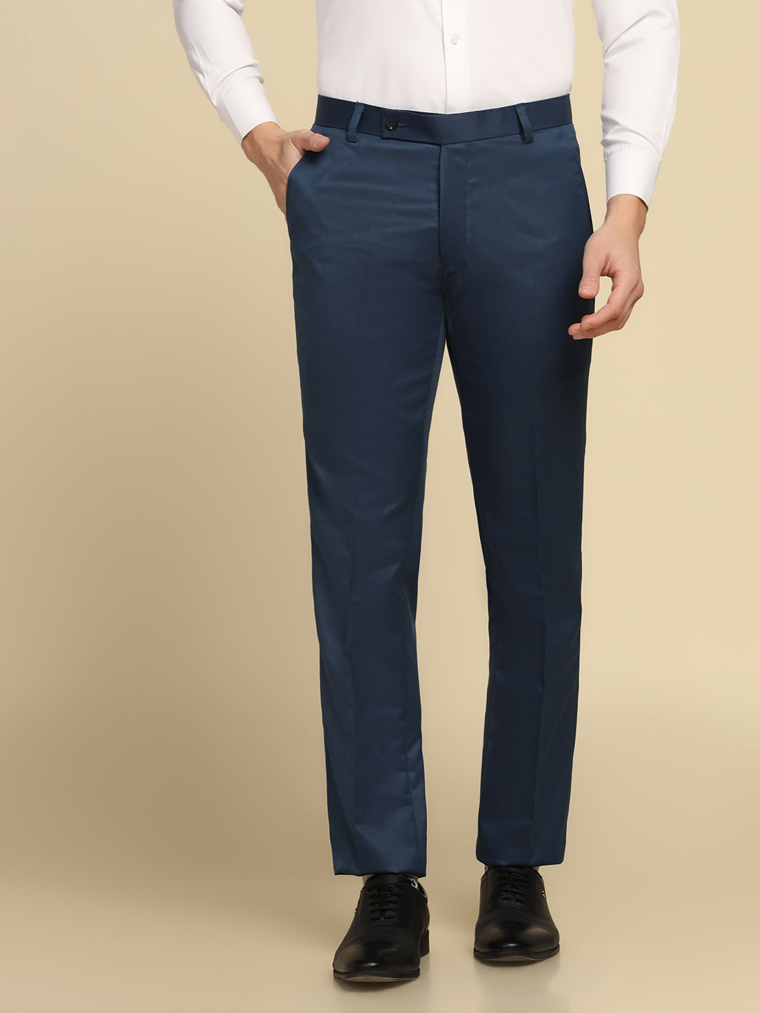 Men Blue Solid Trousers - Tahvo India