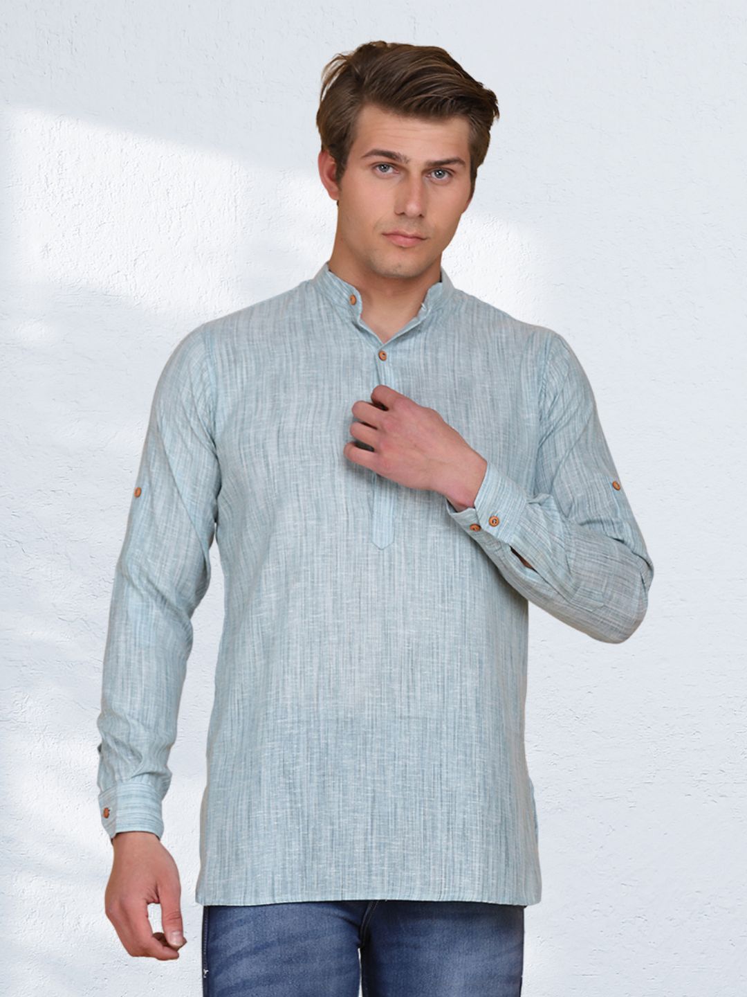 Men Green Slim Fit Kurta Shirt