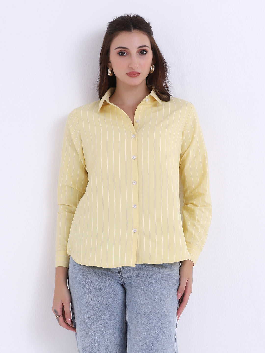 Women Yellow Striped casual shirt