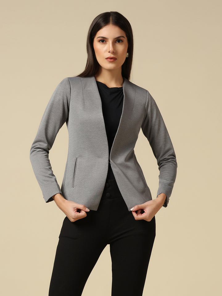 Women Grey Single Breasted Blazer - Tahvo India