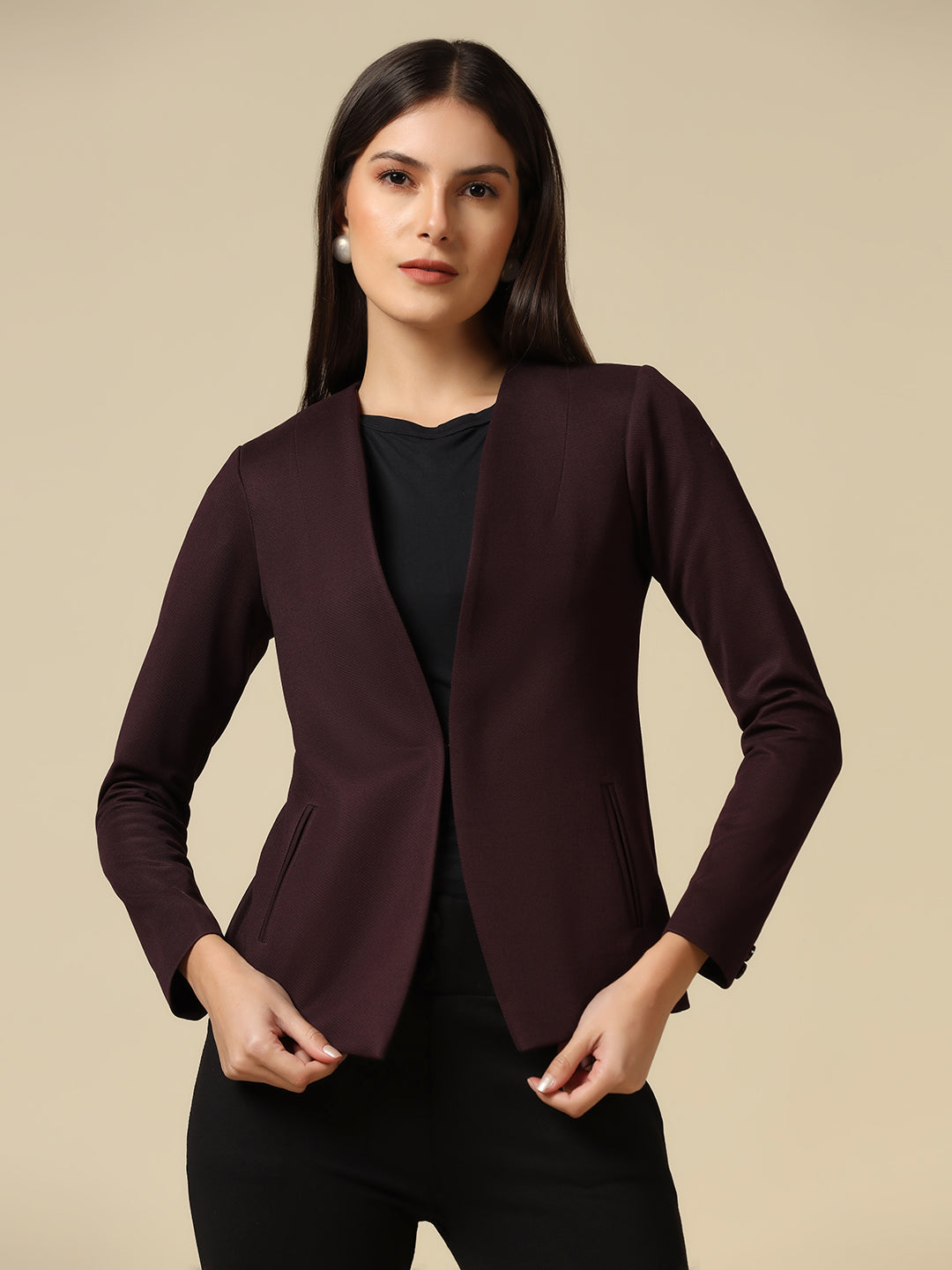 Women Maroon Single Breasted Blazer - Tahvo India