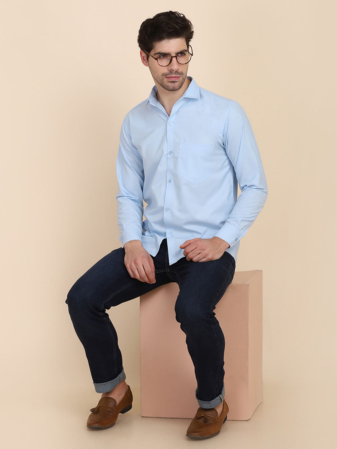 Men Blue Solid Shirt
