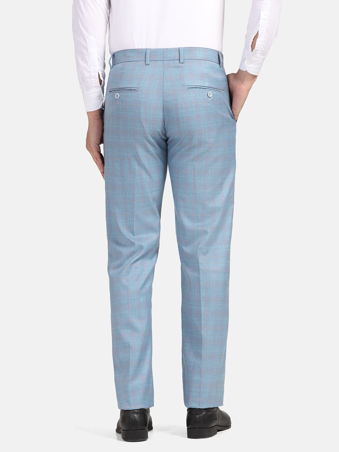 Men Sky Blue Check Trousers