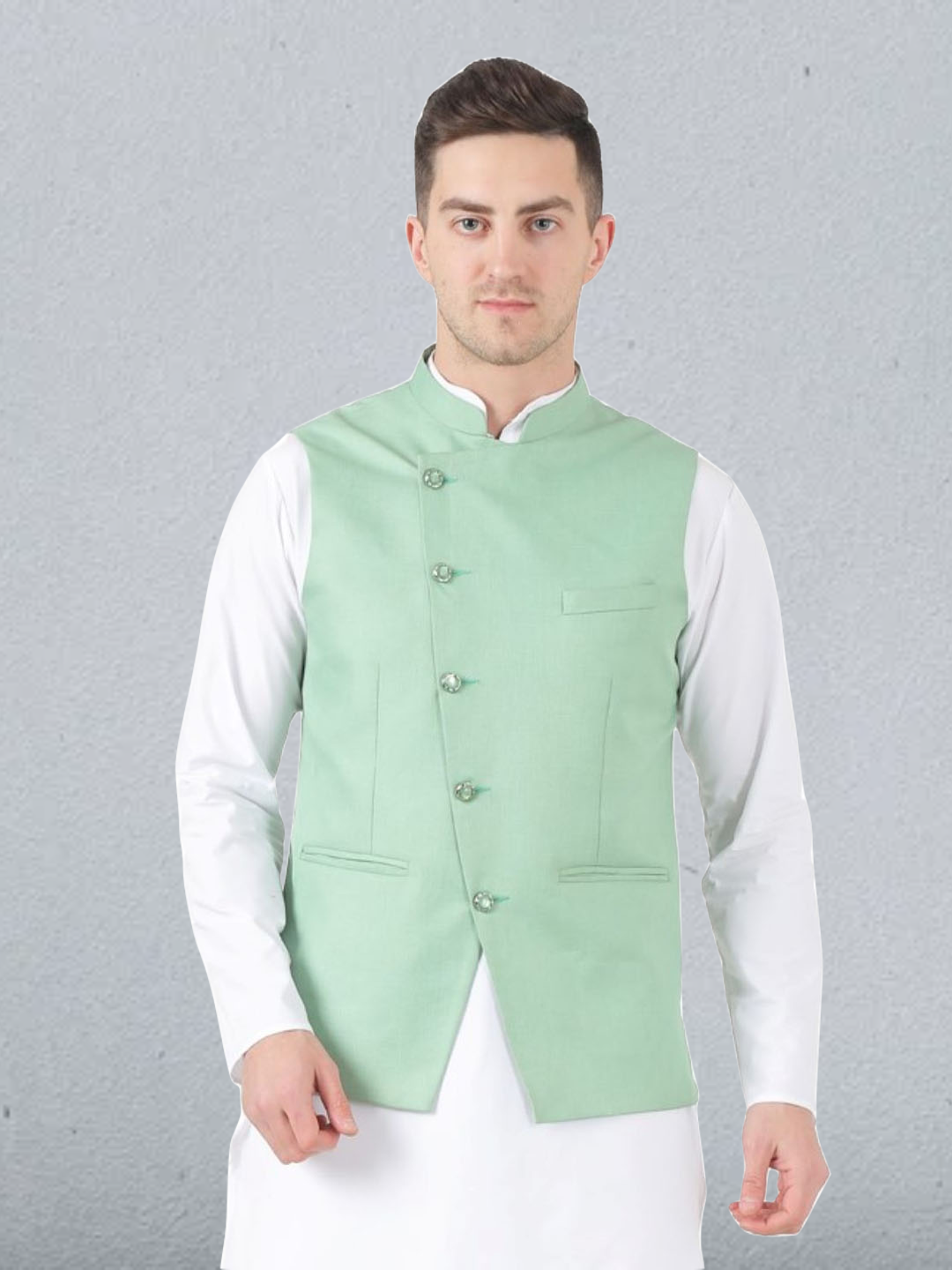 Men Green Angrakha Nehru Jacket - Tahvo India