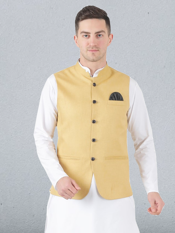 Men Golden Button Nehru Jacket - Tahvo India