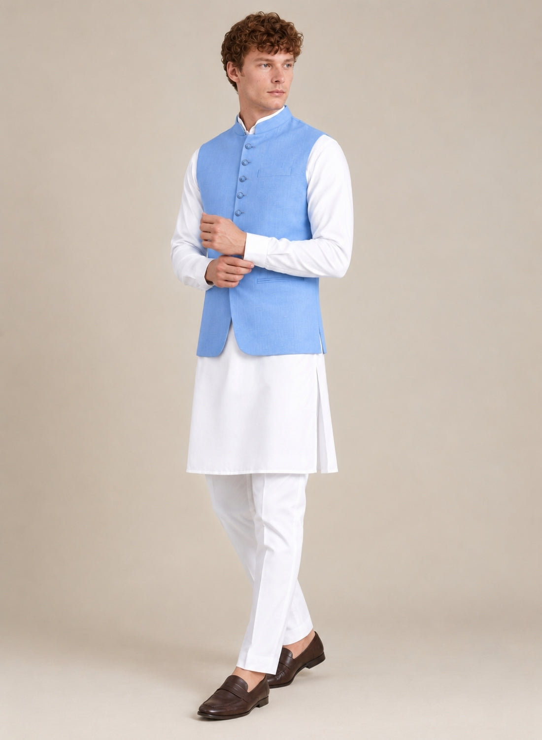 Men Blue 9 Button Nehru Jacket