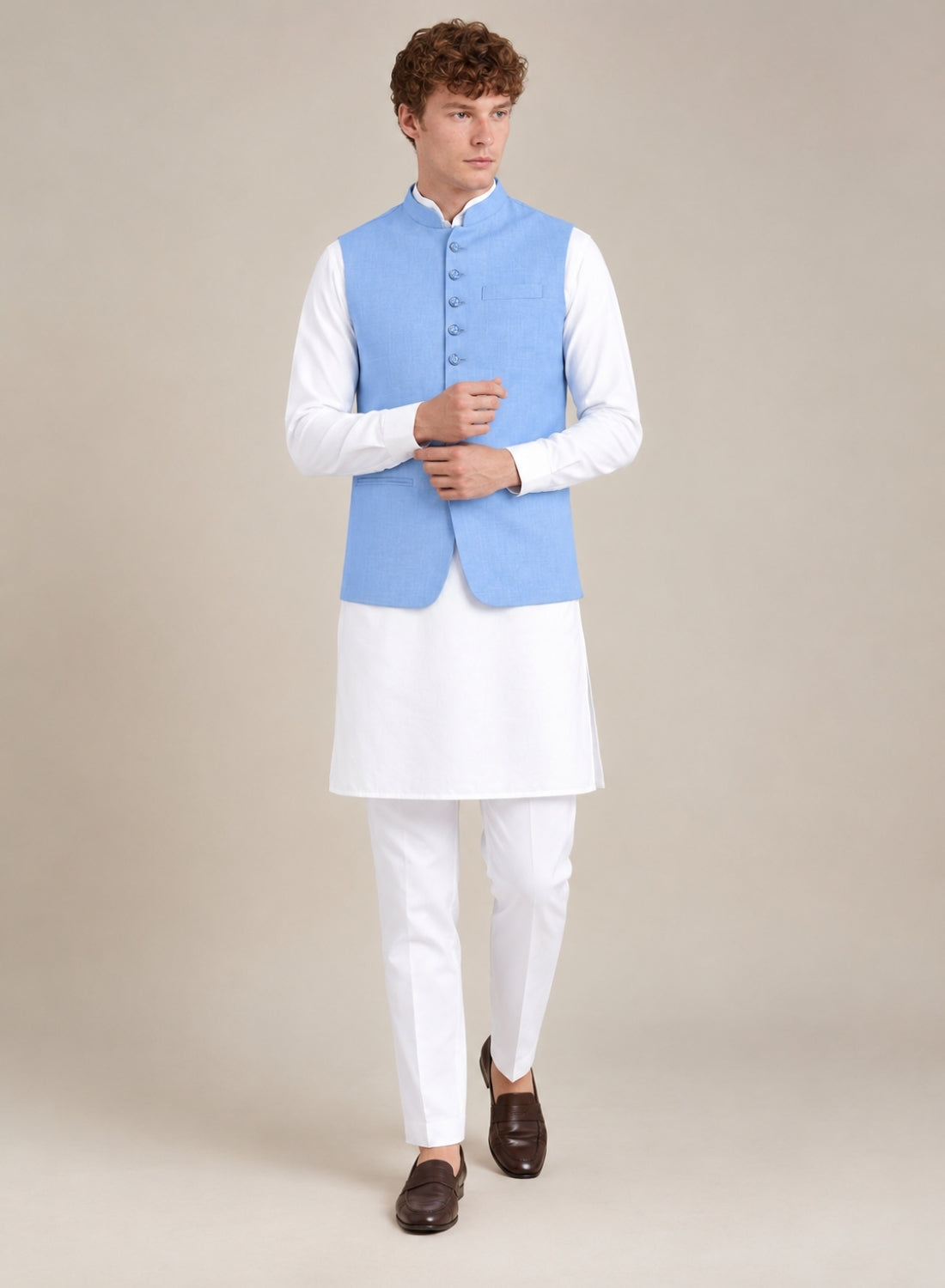 Men Blue 9 Button Nehru Jacket