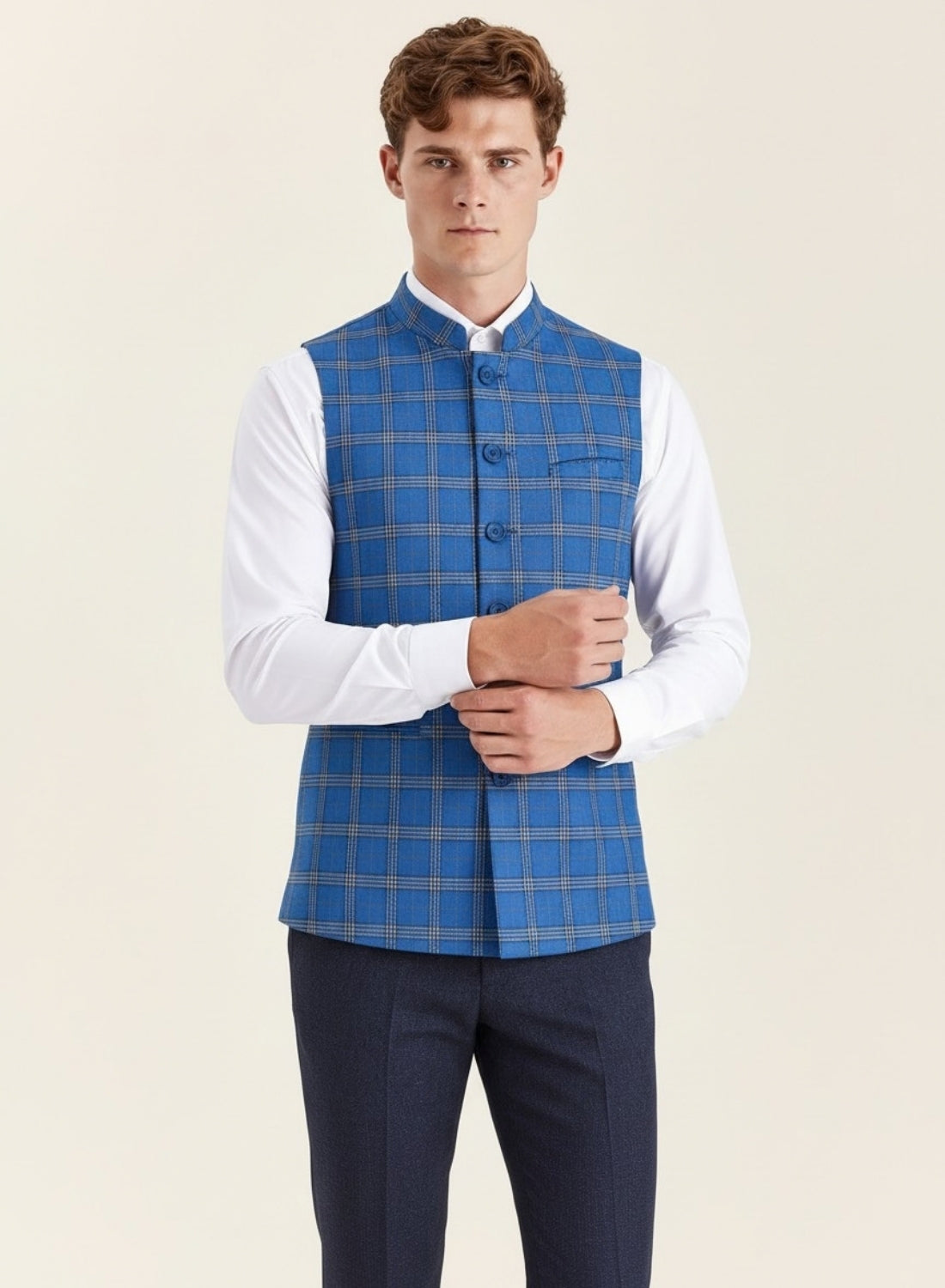 Checkered tweed Nehru Jacket