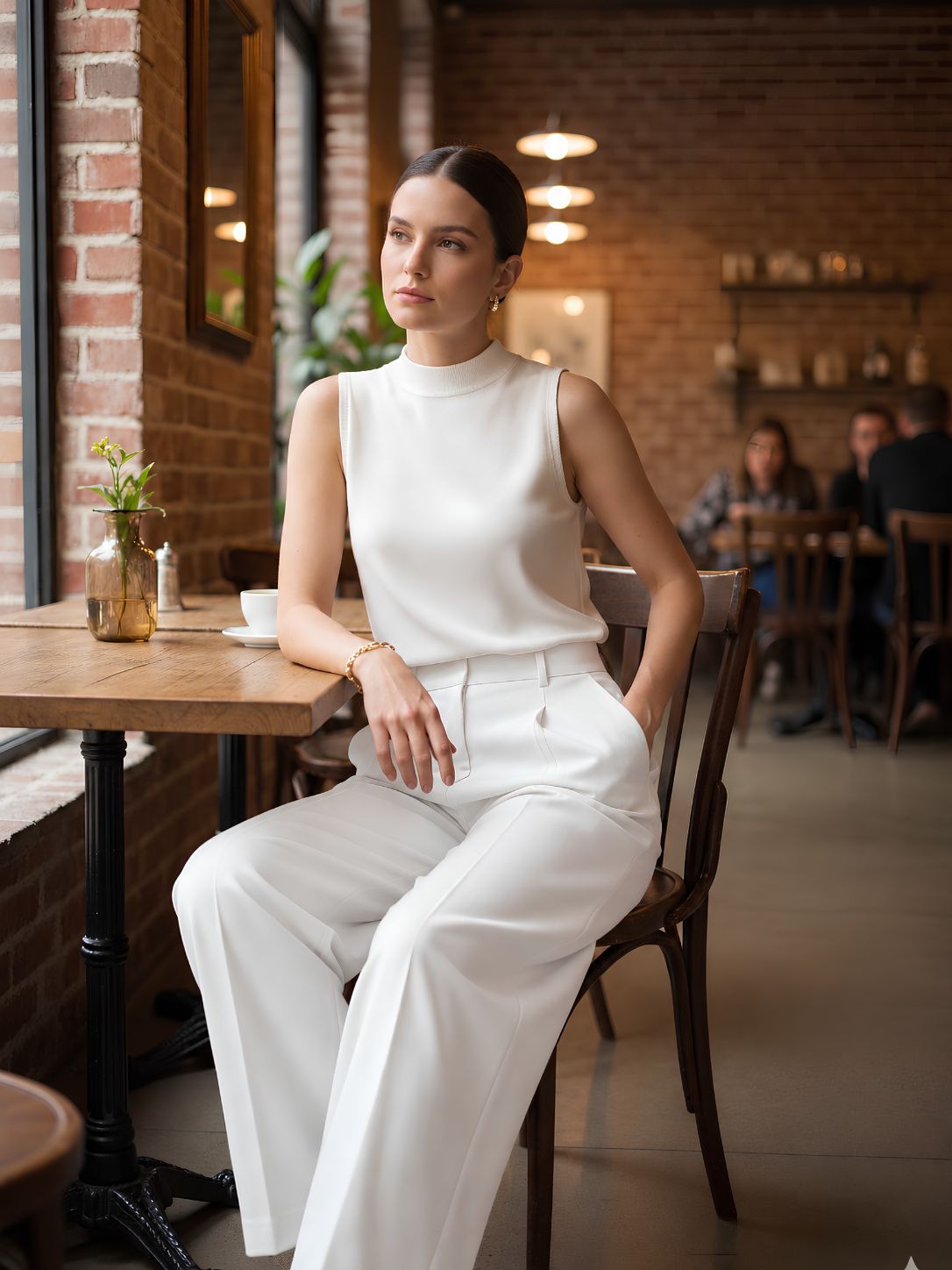 White wide leg women trousers