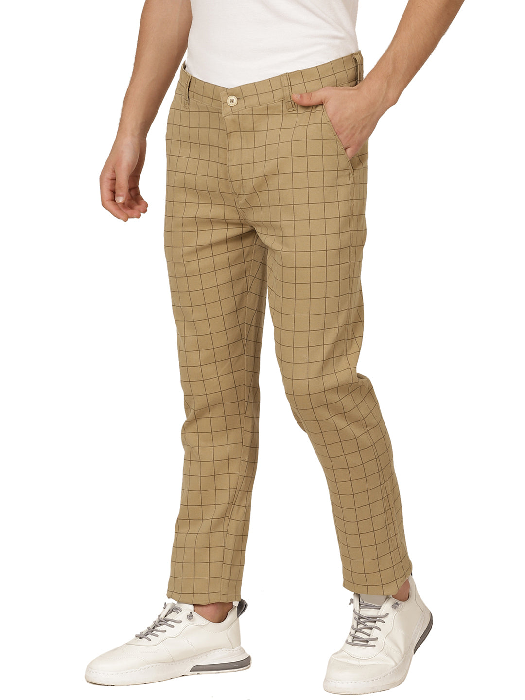 Men Beige Casual Trousers - Tahvo India