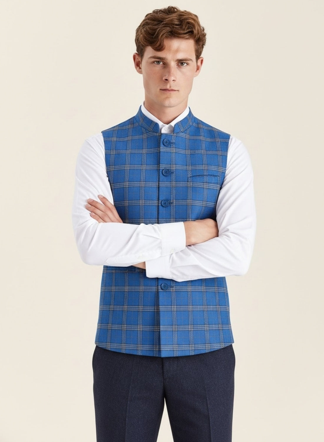 Checkered tweed Nehru Jacket