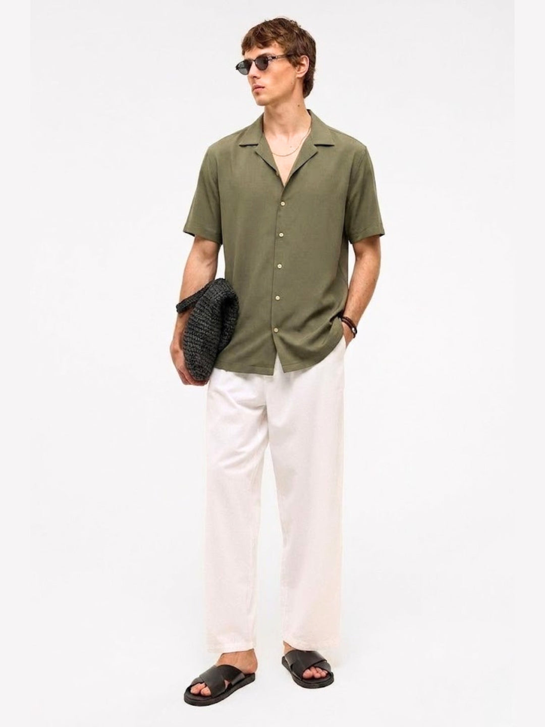 Versatile Olive Short-Sleeve Shirt for Men