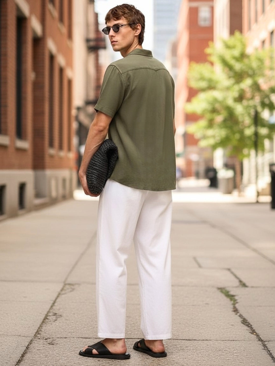 Versatile Olive Short-Sleeve Shirt for Men