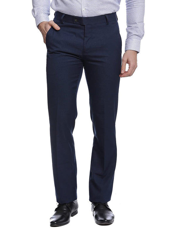 Men Blue Stretchable Formal Trousers - Tahvo India