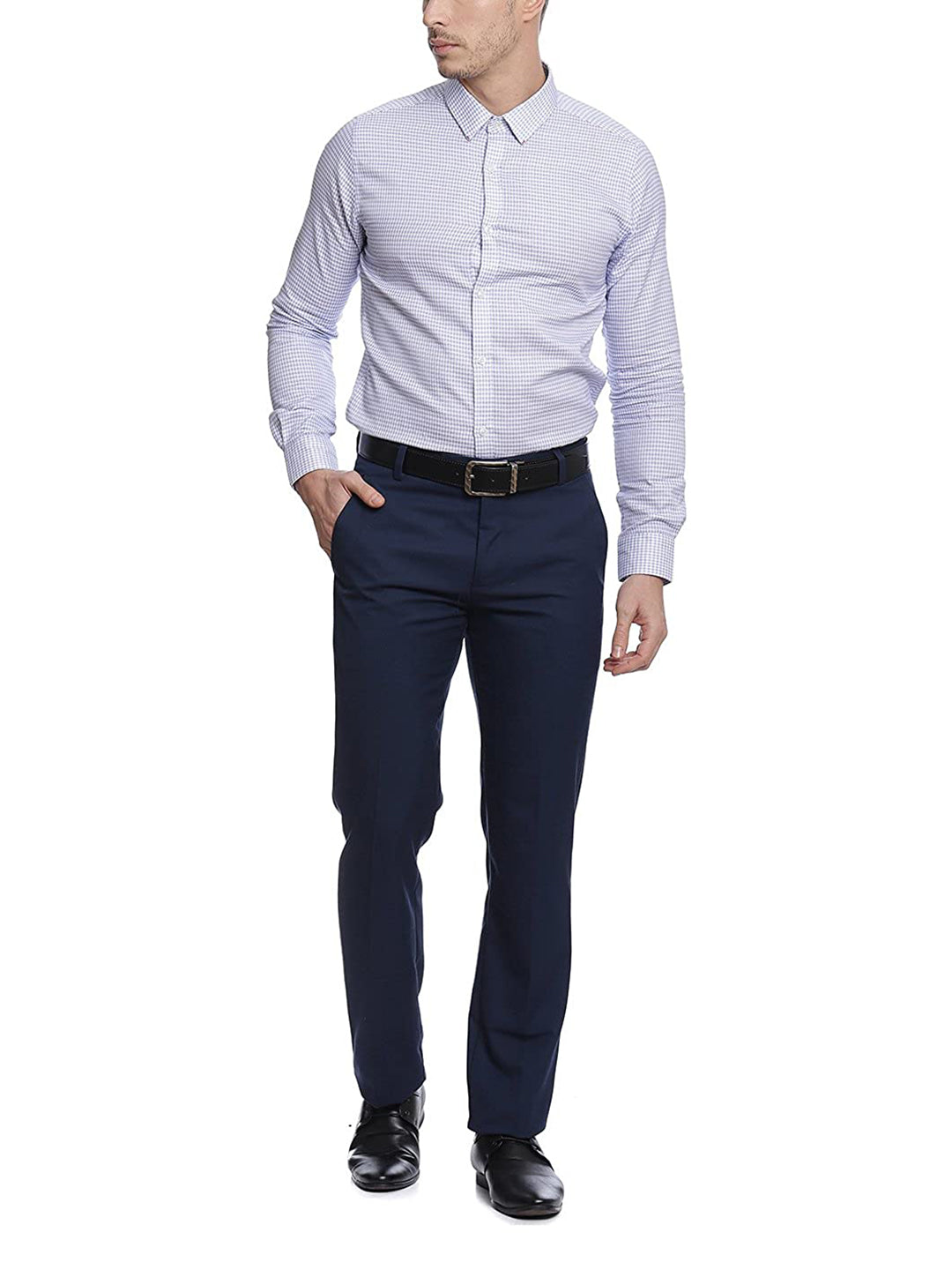 Men Blue Stretchable Formal Trousers - Tahvo India