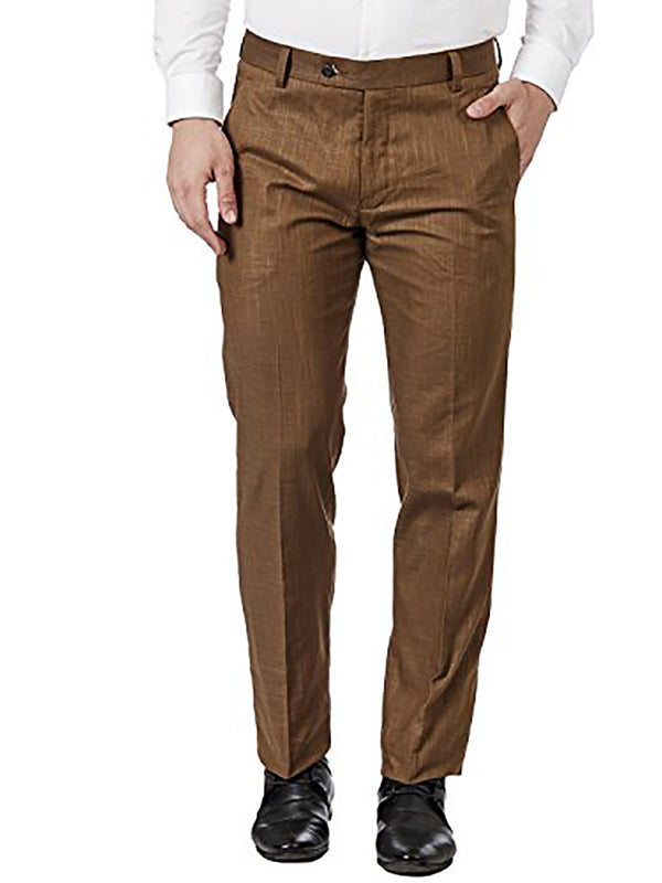 Men's Slim Fit Linen Brown Tailored Trousers - Tahvo India