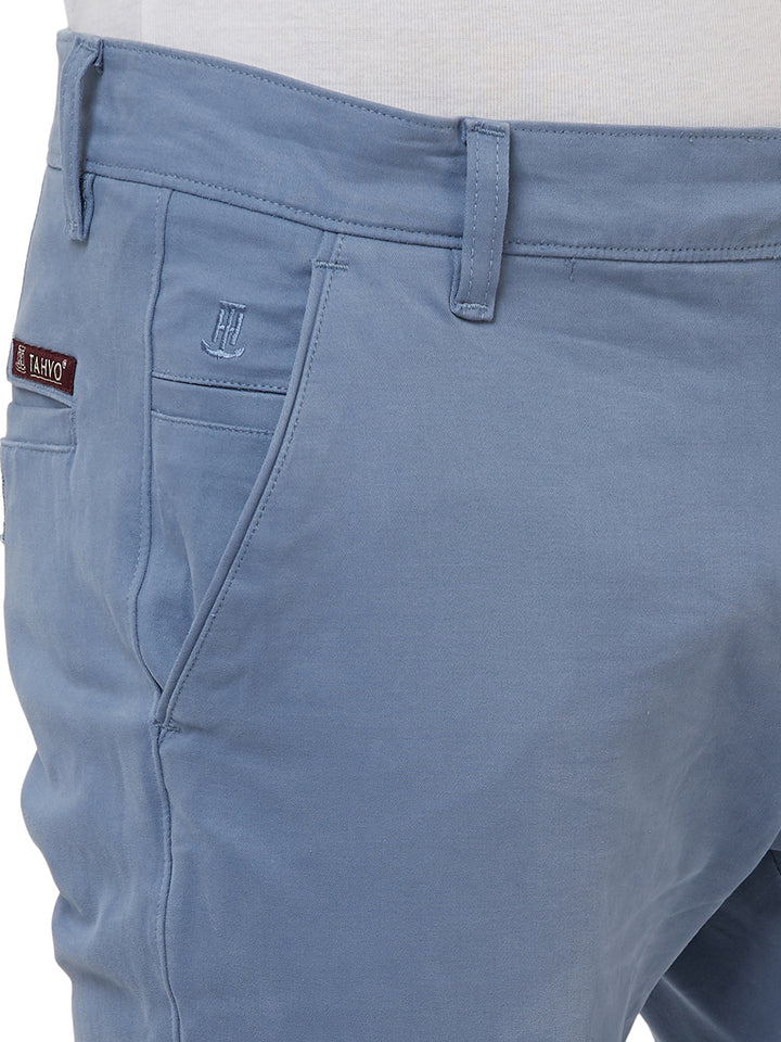Men Blue Solid Trousers - Tahvo India