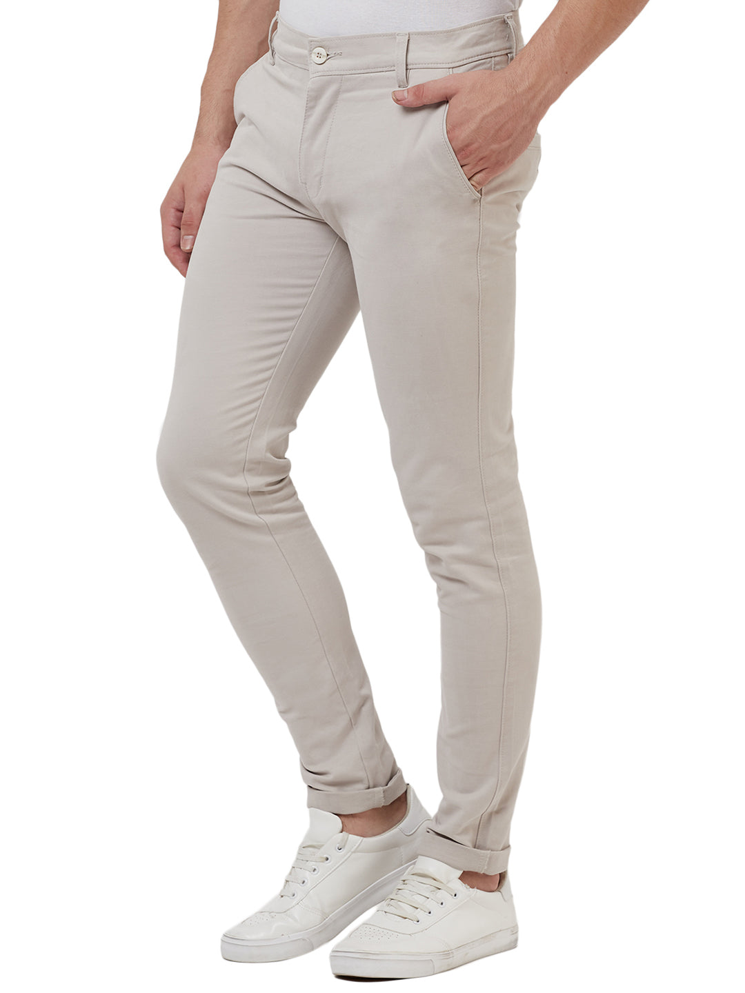 Men Beige Cotton Trousers - Tahvo India