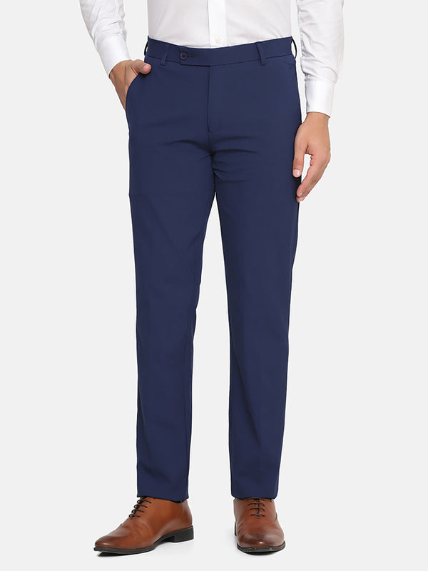 Men Blue Solid Stretchable Trouser - Tahvo India