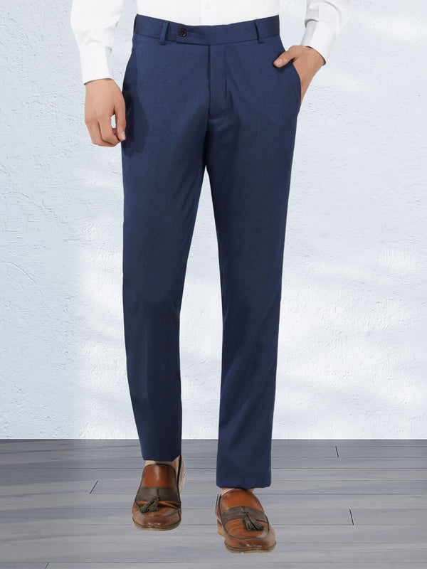 Men Blue Textured Formal Trouser