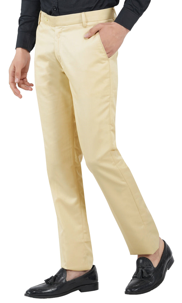 Men Beige Solid Formal Trousers - Tahvo India
