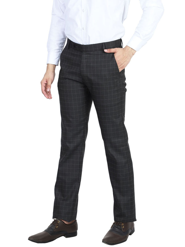 Men Brown Check Formal Trouser - Tahvo India