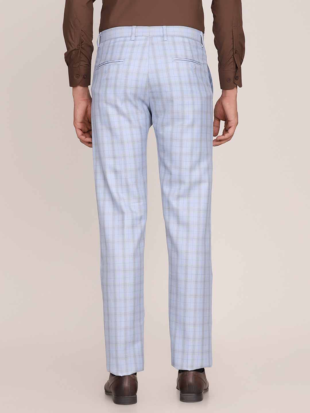 Men Formal Blue Checkered Trousers - Tahvo India