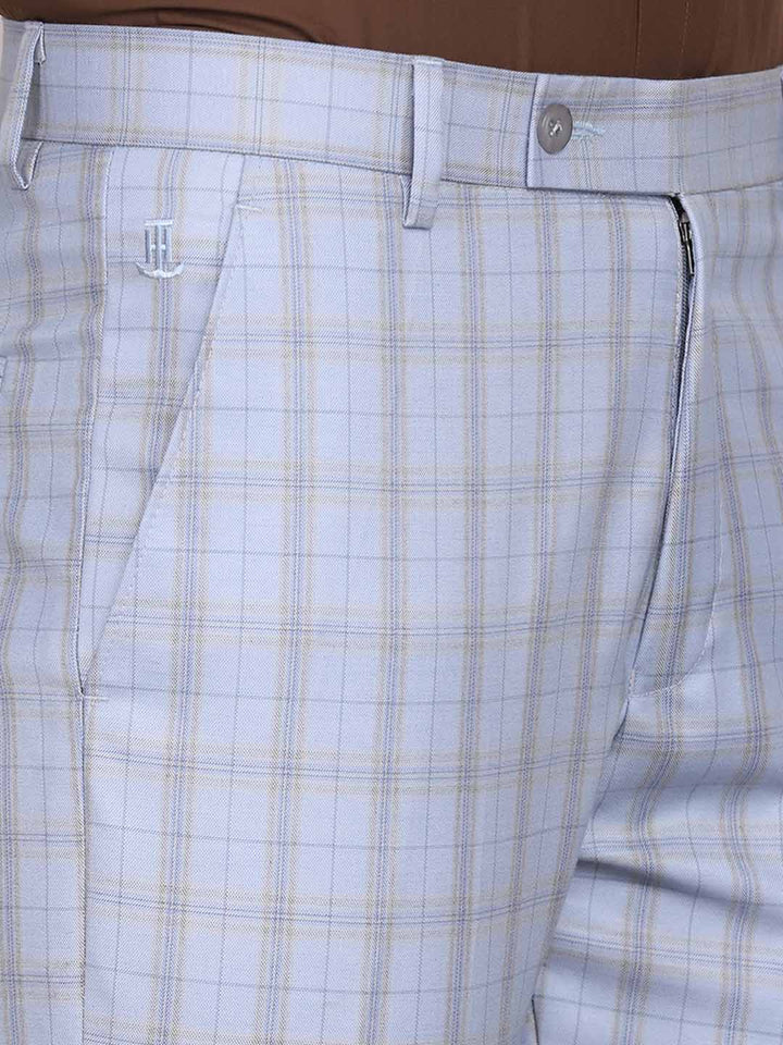 Men Formal Blue Checkered Trousers - Tahvo India