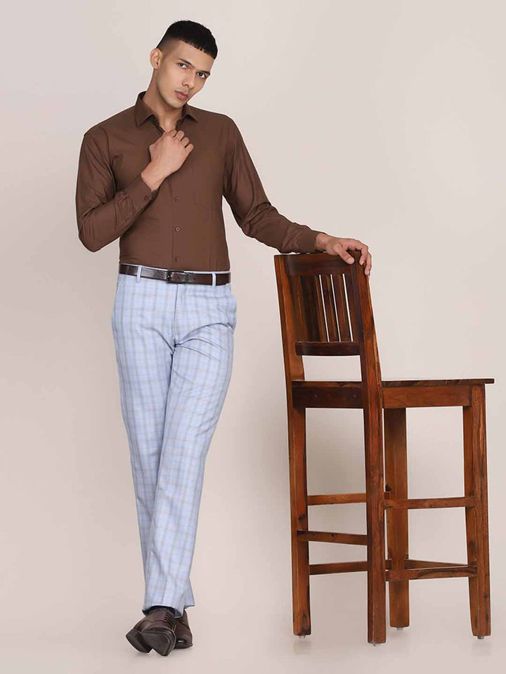 Men Formal Blue Checkered Trousers - Tahvo India
