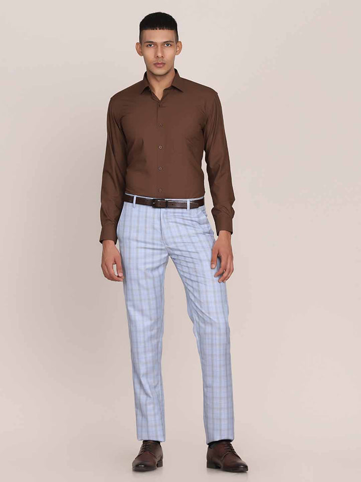 Men Formal Blue Checkered Trousers - Tahvo India