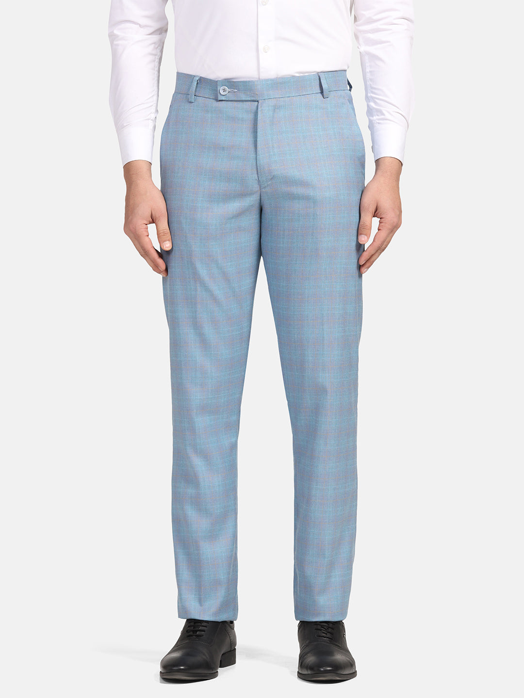 Men Sky Blue Check Trousers - Tahvo India