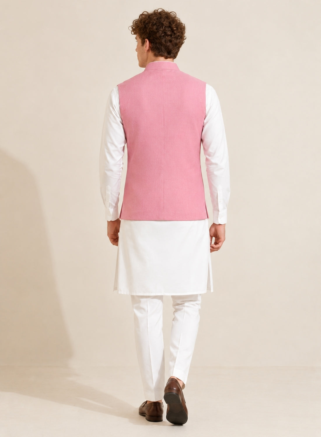 Men Pink Button Nehru Jacket