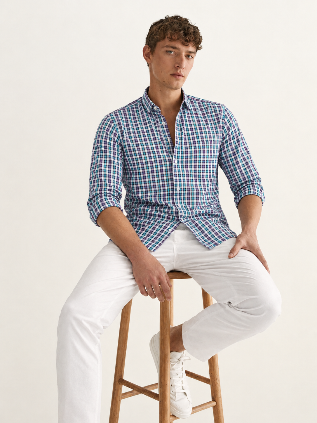 Men Purple Checkered Shirts