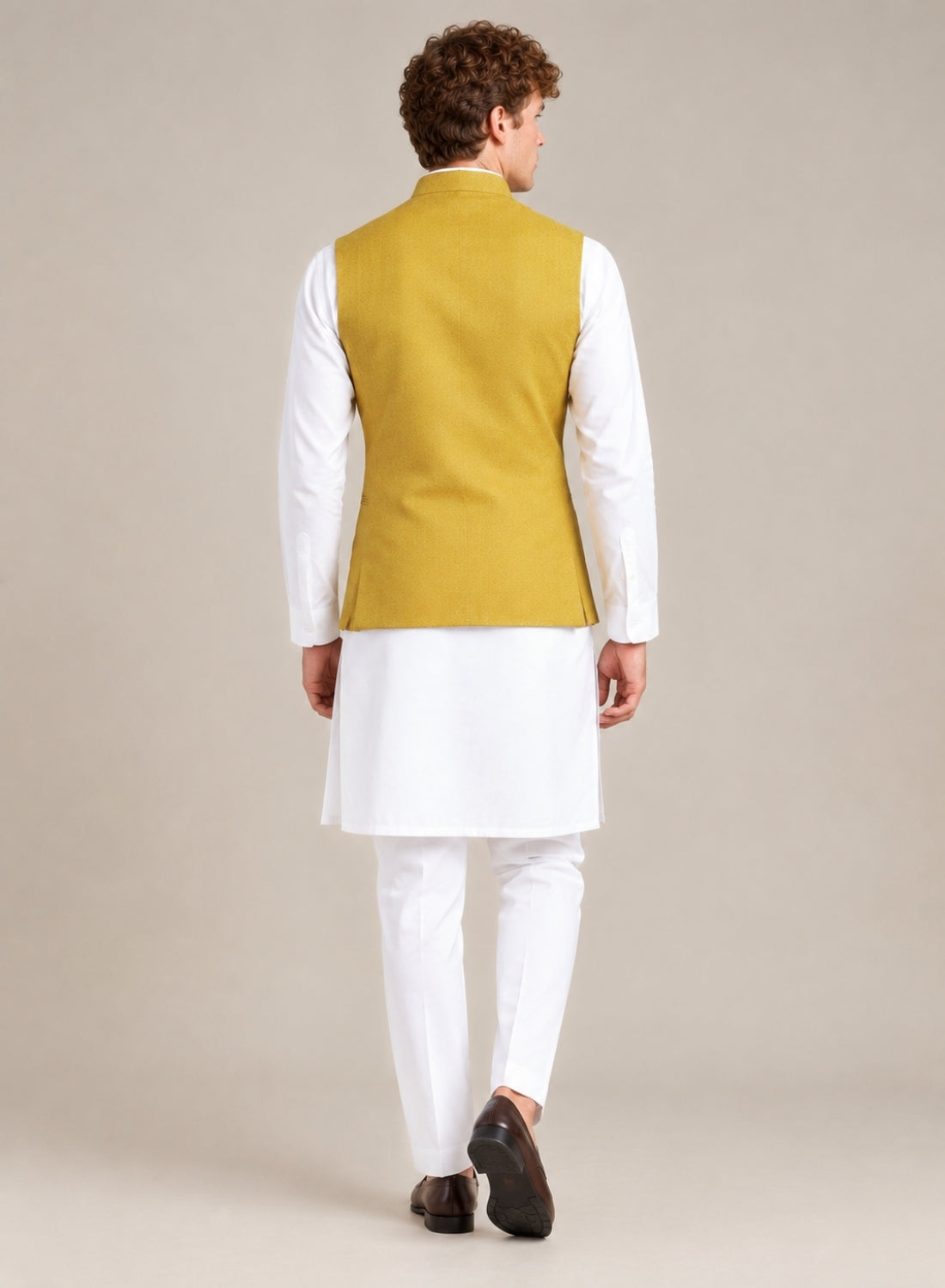 Men Yellow Solid Nehru Jacket
