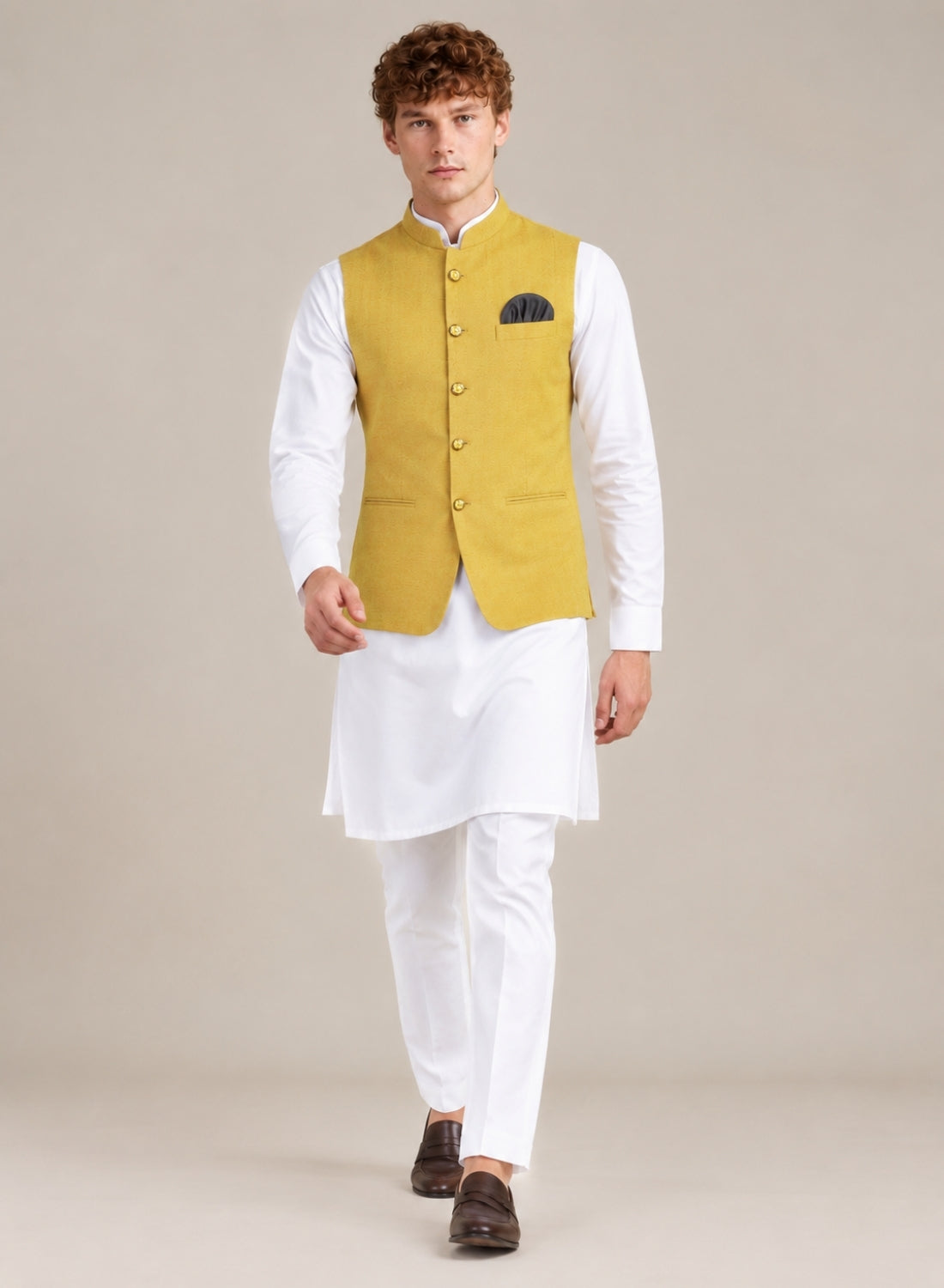 Men Yellow Solid Nehru Jacket