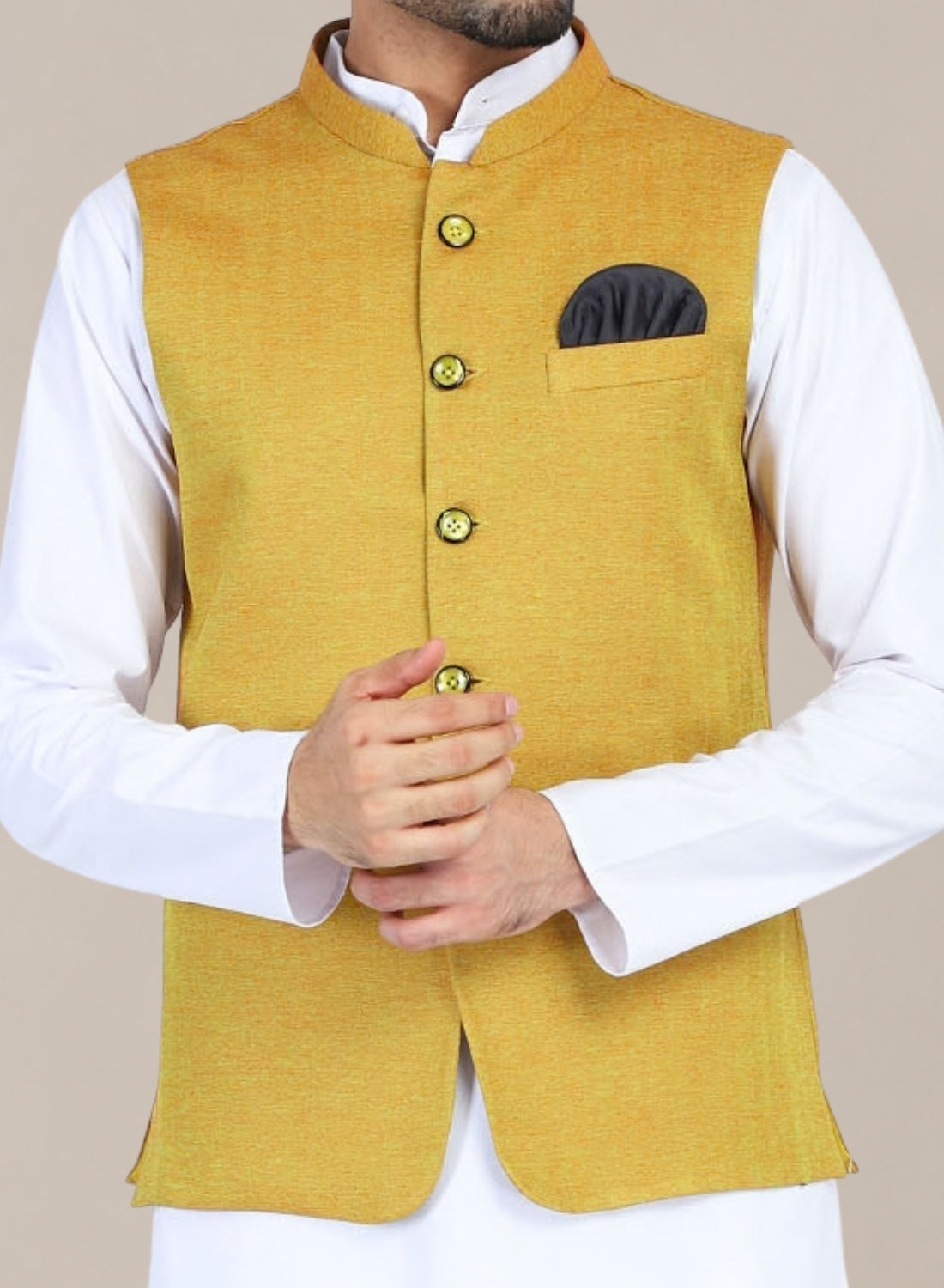 Men Yellow Solid Nehru Jacket