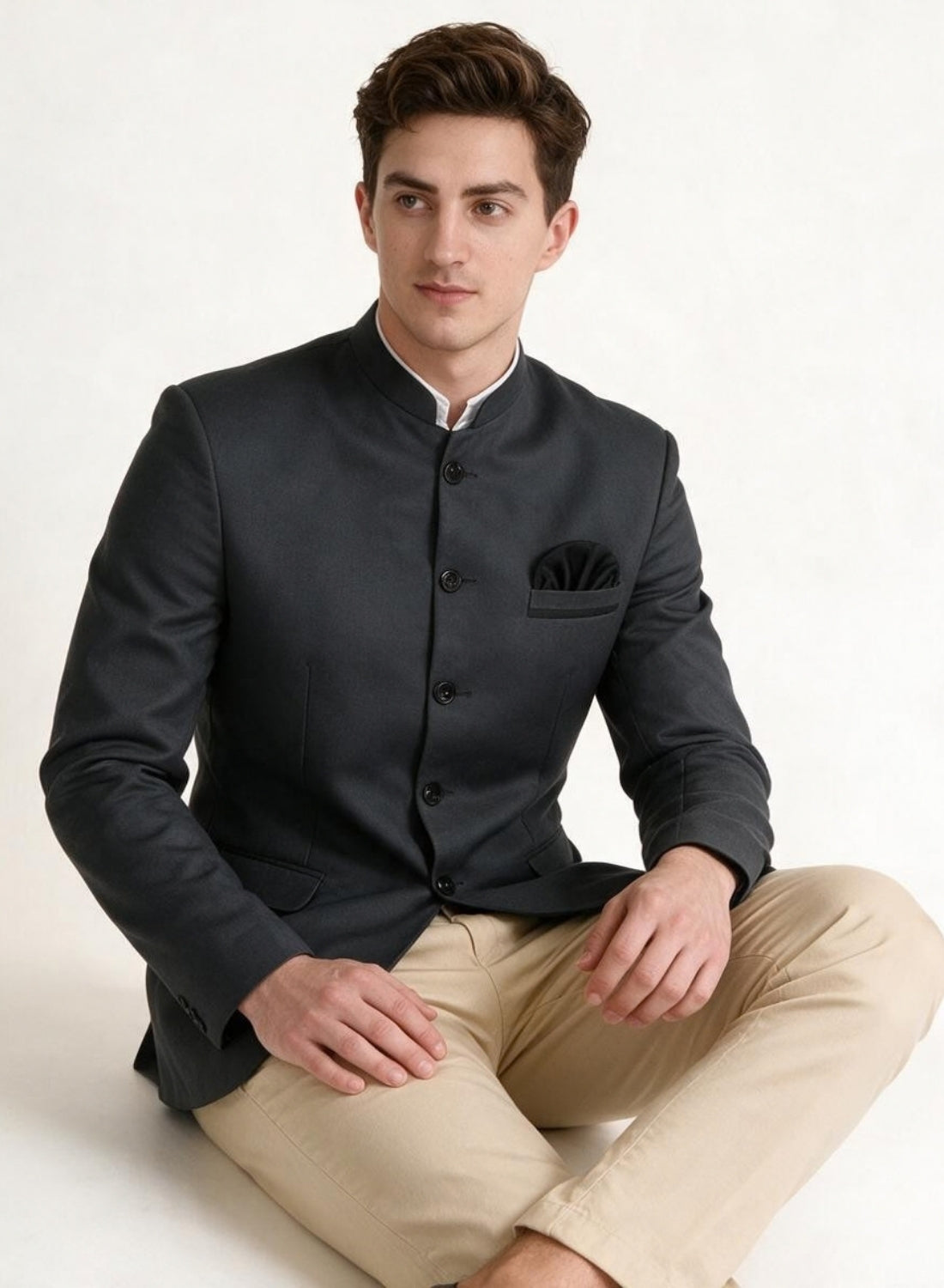 Grey Bandgala Blazer With Hanky