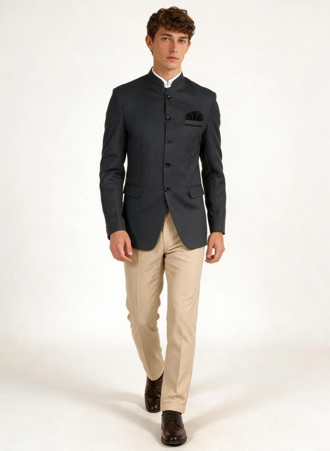 Grey Bandgala Blazer With Hanky