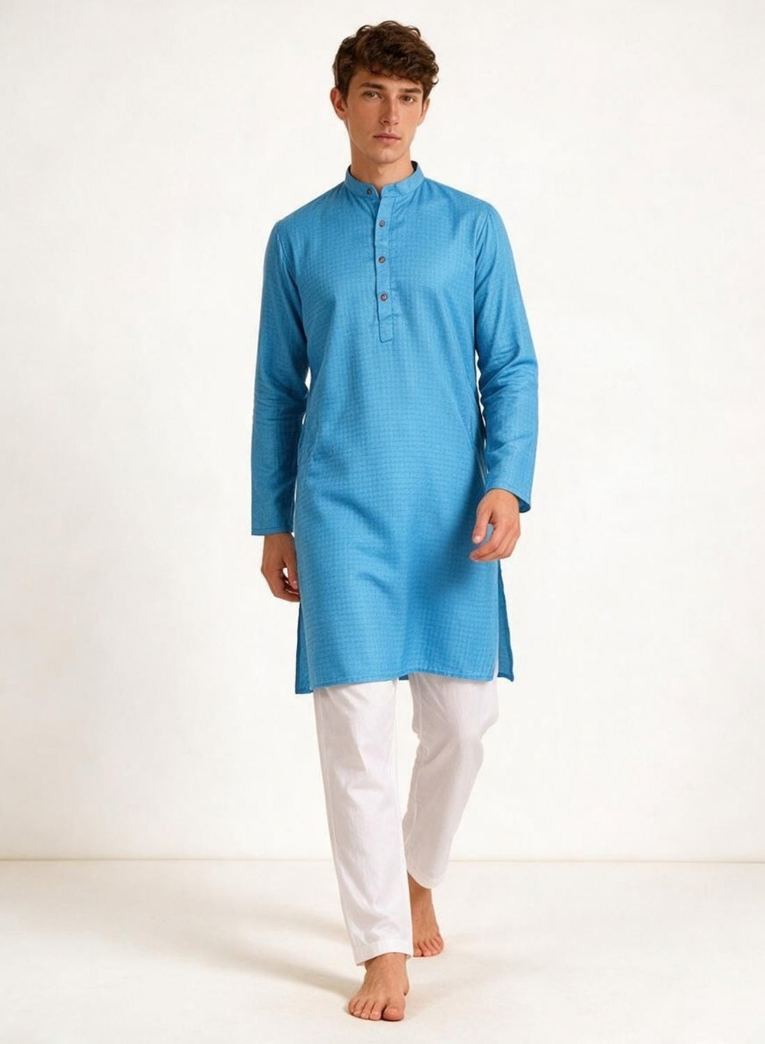 Men Blue Cotton Kurta Set