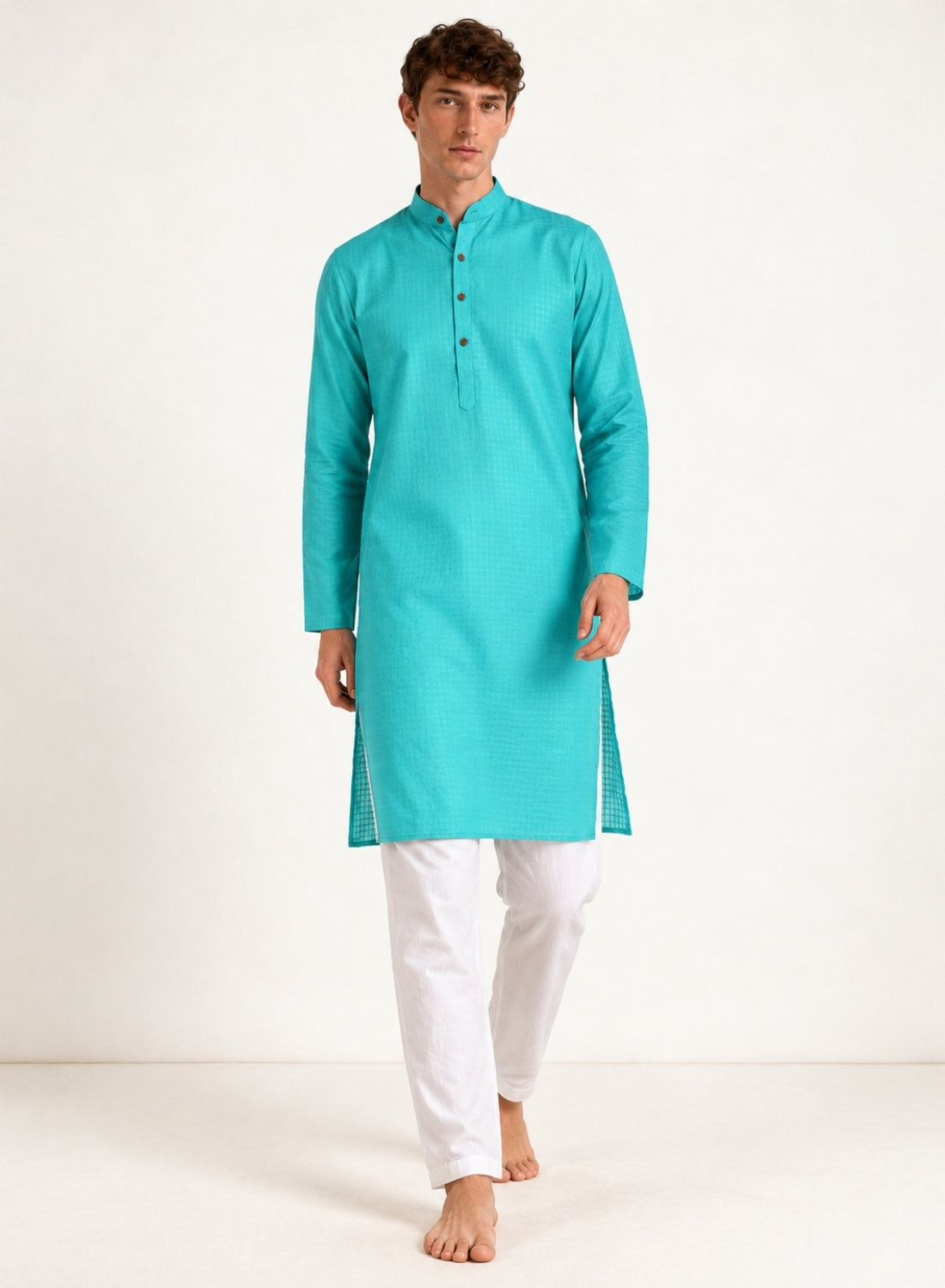 Men Green Casual Kurta Set